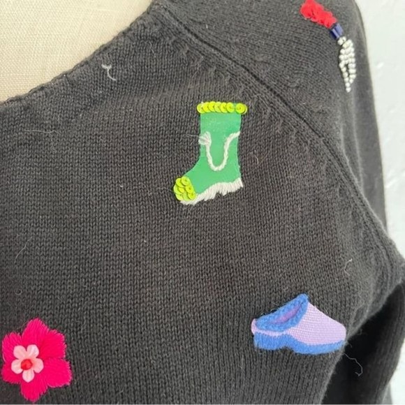 Michael Simon Cardigan Spring Gardener Sweater Wearable Art Black Small vintage - Picture 8 of 13